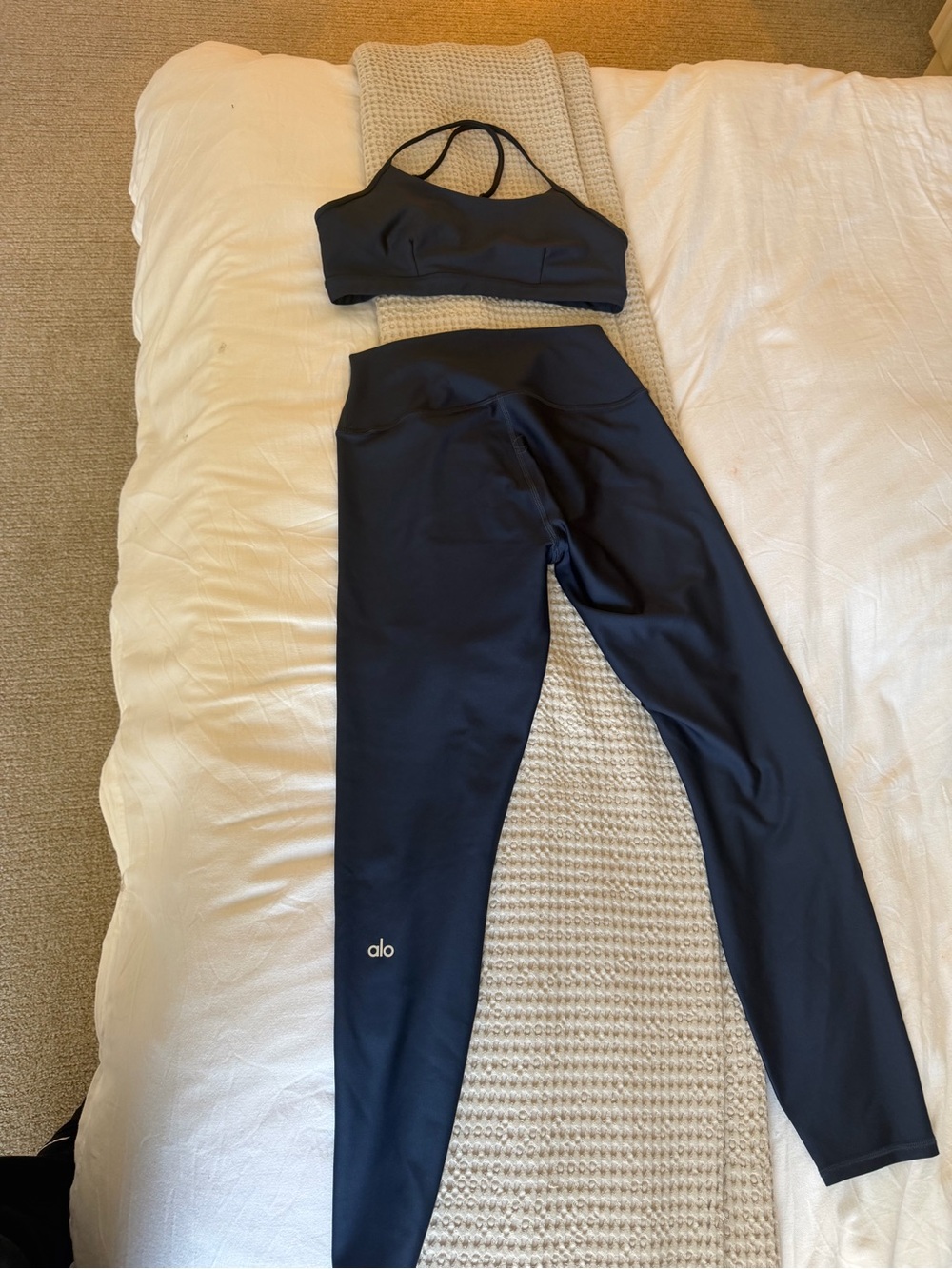 ALO Yoga Black High-Waist Leggings and Strappy Sports Bra Set